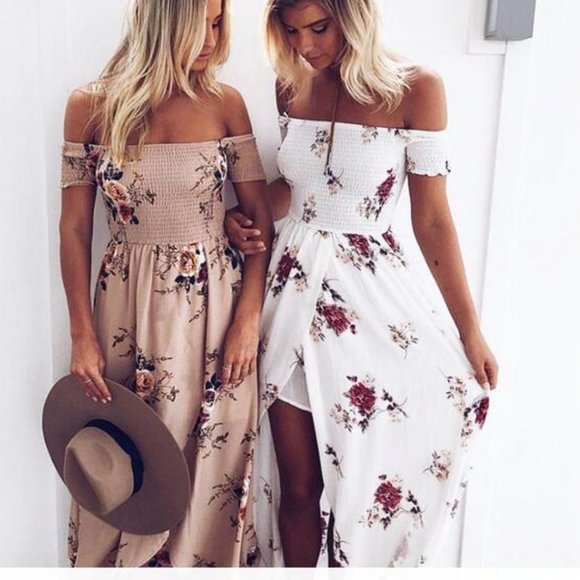 White Boho Printed Floral Maxi Dress - Picture 4 of 7